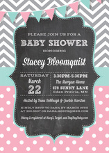 Chevrons Pink Polka Dots Baby Chalkboard Invitations