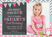 Chevrons Pink Polka Dots Owl Chalkboard Invitations