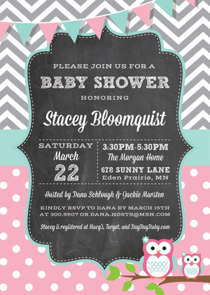 Grey Chevrons Pink Polka Dots Baby Shower Bingo Game