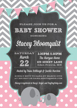 Pink Elephants Baby Shower Invitation