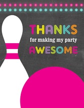 Magenta Bowling Ball Chalkboard Thank You Notes