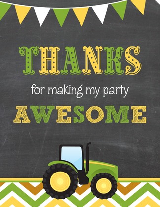 Green Tractor Chevron Kids Fill-In Thank You Cards