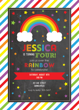 Rainbows Stars On Chalkboard Photo Birthday Invitation