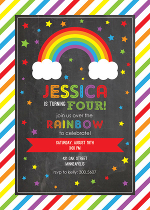 Rainbows Stars On Chalkboard Photo Birthday Invitation