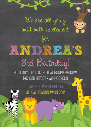 Jungle Animal Safari Chalkboard Boy Birthday Invitations