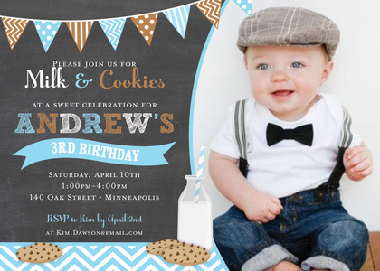 Flag Milk Cookies Chalkboard In Blue Birthday Invites