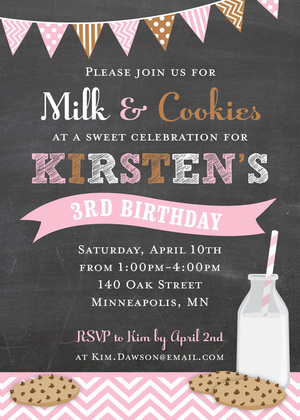 Milk Cookies Chalkboard Pink Photo Birthday Invitations
