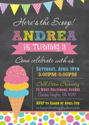 Here's the Scoop Pink Ice Cream Chalkboard Invitations