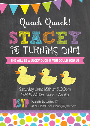 Lucky Duck Chalkboard Photo Birthday Invitations