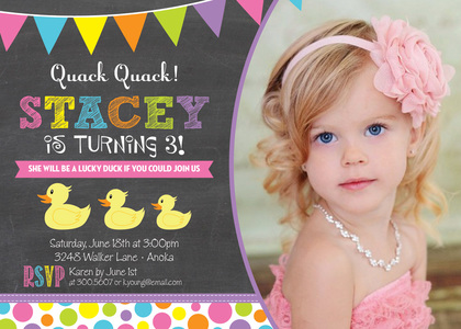 Lucky Quaky Duck Girls Chalkboard Birthday Invitations