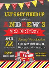 Fire Truck Chalkboard Stripe Banners Invitations