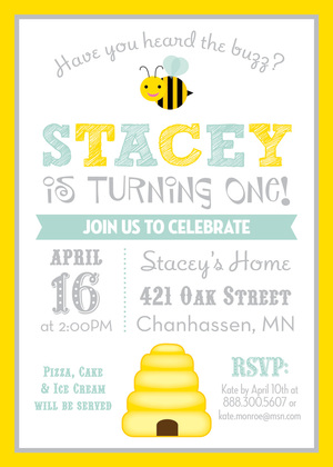 Yellow Border Honey Bee Pink Birthday Invitations