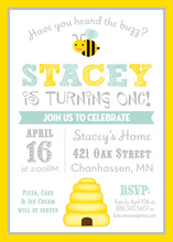 Yellow Border Honey Bee Aqua Birthday Invitations