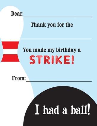 Red Bowling Ball Chalkboard Thank You Notes