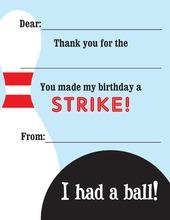 Red Stripes Bowling Fill-In Thank You Notes