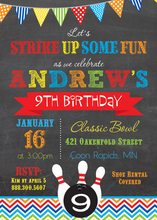 Classic Bowling Ball Chalkboard Chevrons Invitations