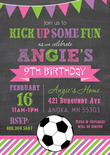 Pink Stripes Soccer Chalkboard Birthday Invitations