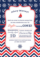 Sail Boat Blue Dots Photo Birthday Party Invitations