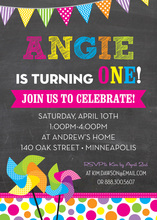 Very Bright Pinwheels Chalkboard On Board Invitations