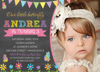 Our Little Butterfly Chalkboard Birthday Invitations