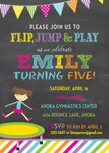 Trampoline Girl Bright Stripes Chalkboard Invitations