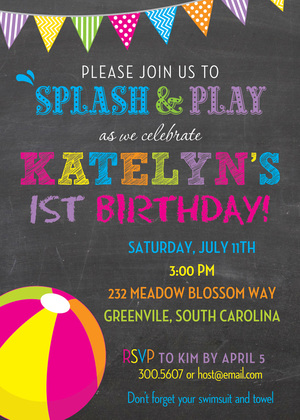 Multicolored Beach Ball Pool Birthday Party Invitations