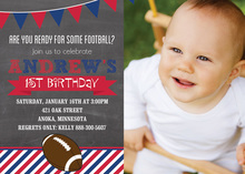 Super Football Stripes Chalkboard Red Blue Invitations