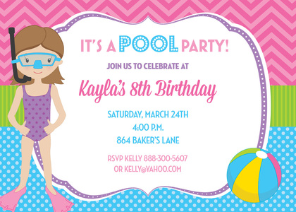 Snorkel Boy Pool Birthday Party Invitations