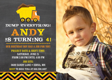 Orange Dump Truck Chevrons Photo Birthday Invitations