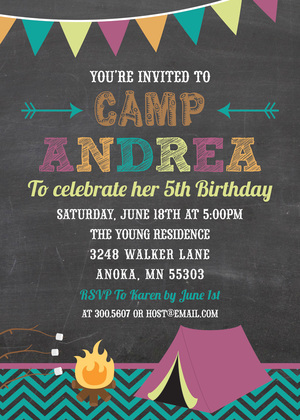 Camping Boys Chalkboard Birthday Party Invitations