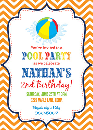 Orange Pool Party Beach Ball Chalkboard Invitations