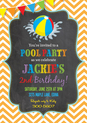 Splash Blue Chevrons Pool Party Beach Ball Invitations