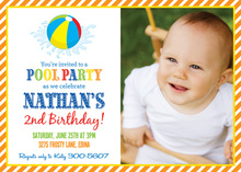 Orange Stripes Pool Party Beach Ball Photo Invitations