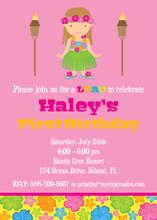 Multicolored Hibiscus Brunette Luau Girl Pink Invites