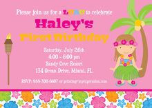 Magenta Hibiscus Luau Chalkboard Birthday Invitations