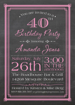 Red Deco Borders Chalkboard Birthday Invitations