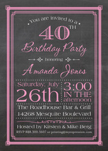 Pink Deco Borders Chalkboard Birthday Invitations