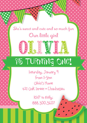 Watermelon Chalkboard Birthday Party Invitations