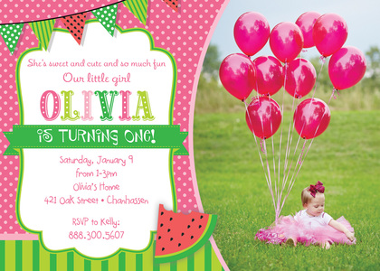 Watermelon Pink Polka Dots Birthday Party Invitations