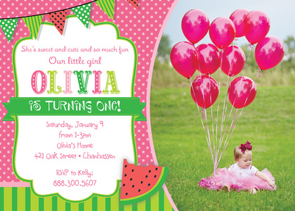 Watermelon Chalkboard Photo Birthday Invitations