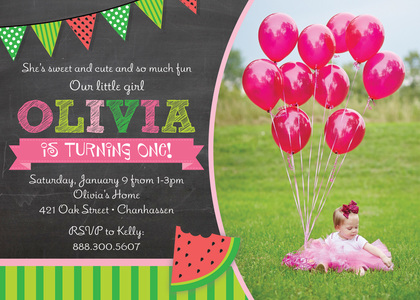 Watermelon Pink Polka Dots Photo Birthday Invitations