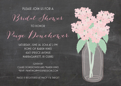 Lavender Hydrangeas Chalkboard Bridal Invitations