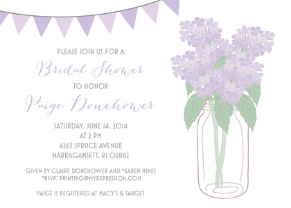 Pink Hydrangeas Pink Banners Bridal Shower Invitations