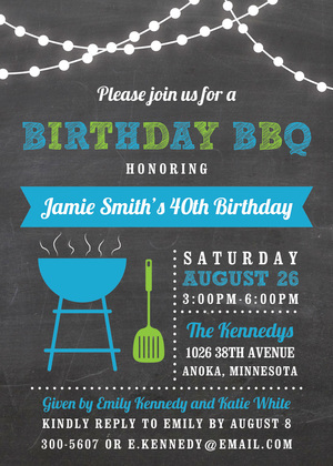 Birthday BBQ Lights Turquoise Invites