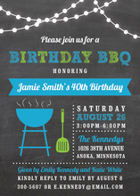 Birthday BBQ Lights Blue Invitations