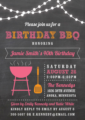 Birthday BBQ Lights Red Invitations