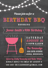 Red Barbecue Grill On Blue Plaid Invitations