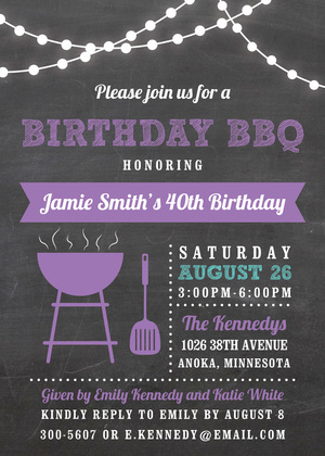 Birthday BBQ Lights Pink Invitations