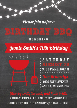 Birthday BBQ Lights Blue Invitations