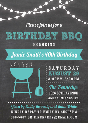 Birthday BBQ Lights Blue Invitations